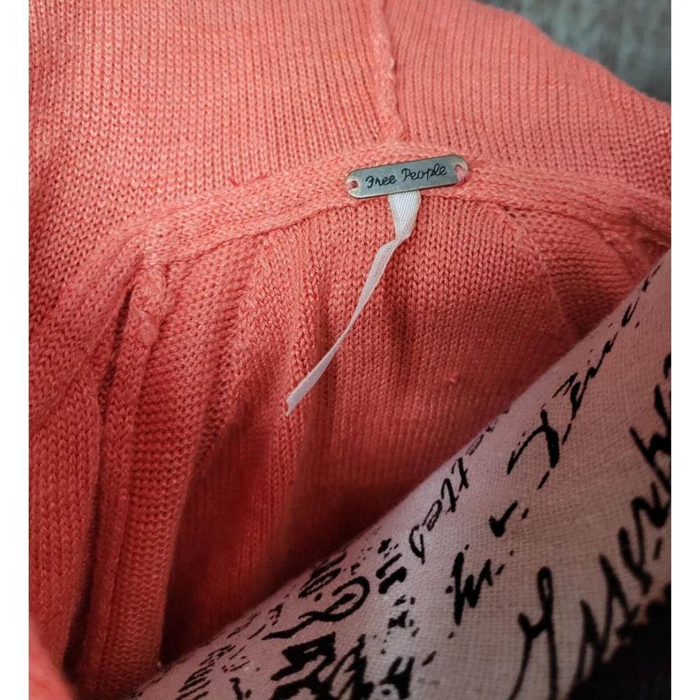 Free People Womens XS Optimist Hoodie Coral Salmon Pink Tie Sides Front Pocket‎